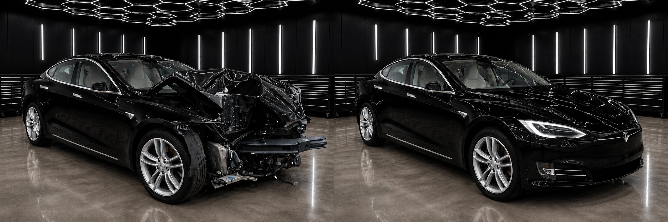 Model S Major body restoration before and after
