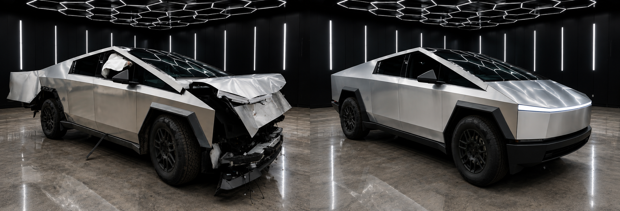 Cybertruck Collision restoration before and after