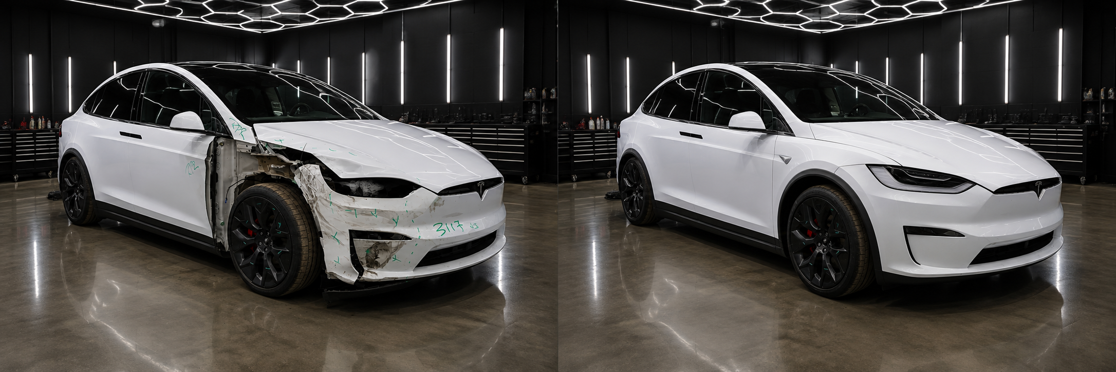 Model X Body & paint before and after